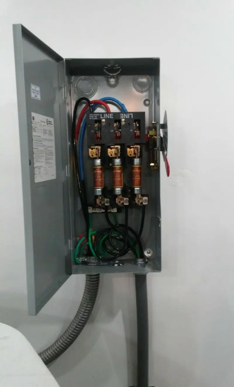 Three-phase disconnect switch installed for Smoke Detector Installation in Stow